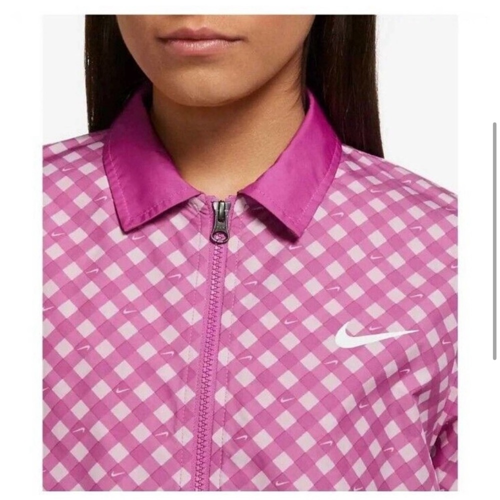 Women's Nike Sportswear Gingham Coach Jacket fuchsia size XL - Picture 3 of 3